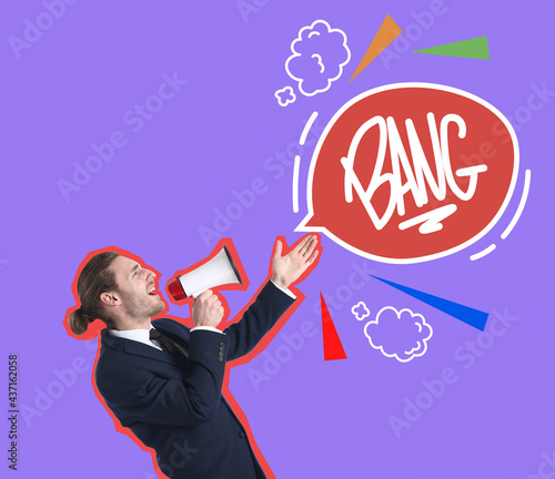 Young businessman with mega...