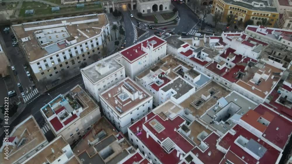 Red and white rooftops of buildings in the city of Cadiz Spain, aerial view. Red and white rooftops of buildings in the city of Cadiz Spain, aerial view.