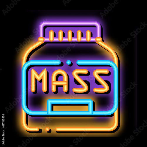 Mass Bottle Sport Nutrition neon light sign vector. Glowing bright icon transparent symbol illustration