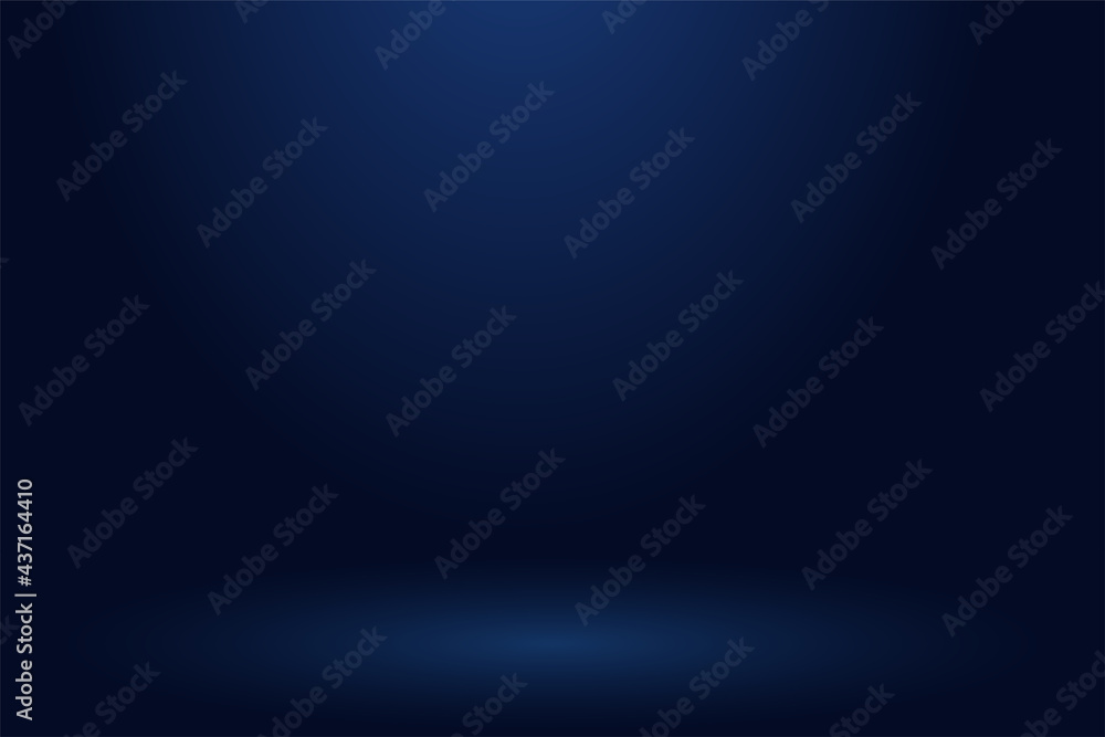 Abstract background. The studio space is empty. With a smooth and dark blue color.