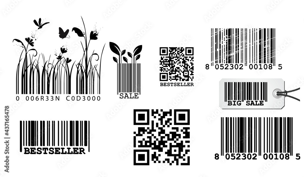 Barcodes. Scan bar label, qr code and industrial barcode. Product