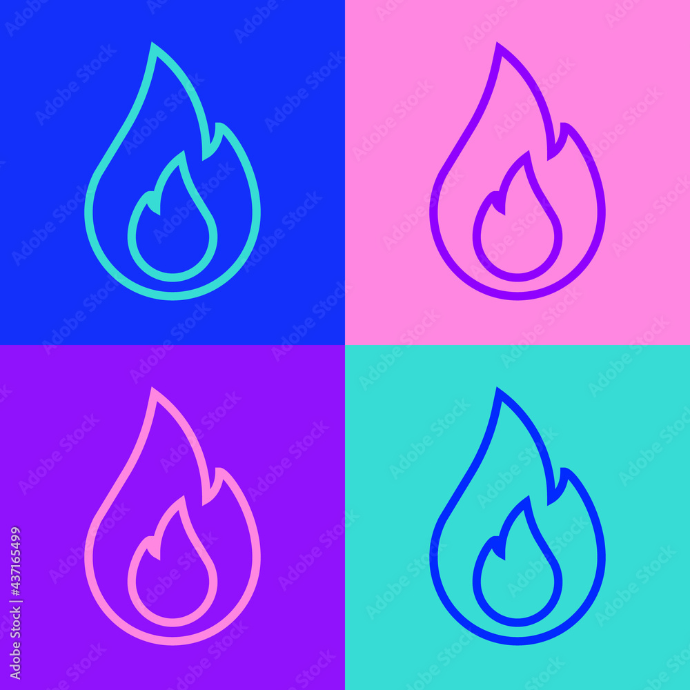 Pop art line Fire flame icon isolated on color background. Vector Pop art line Fire flame icon isolated on color background. Vector