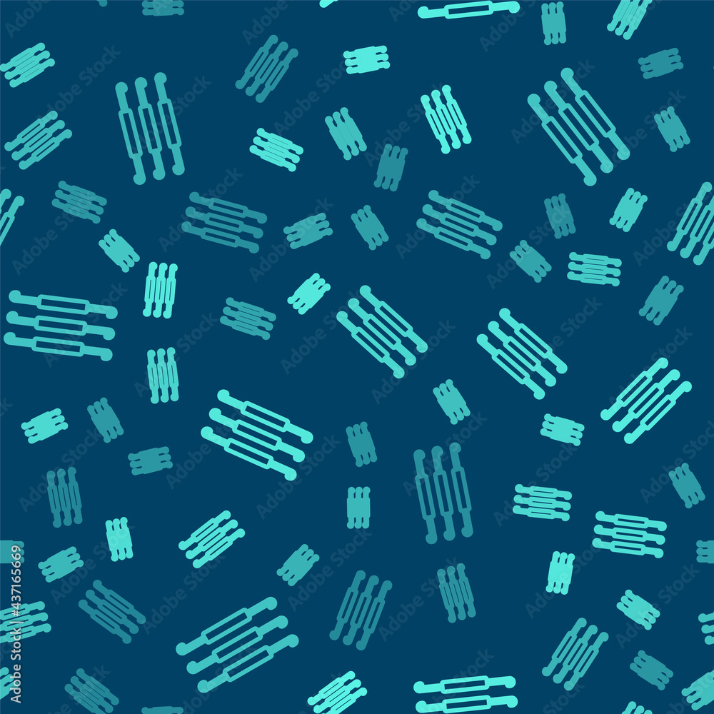 Green line Crochet hook icon isolated seamless pattern on blue background. Knitting hook. Vector Green line Crochet hook icon isolated seamless pattern on blue background. Knitting hook. Vector