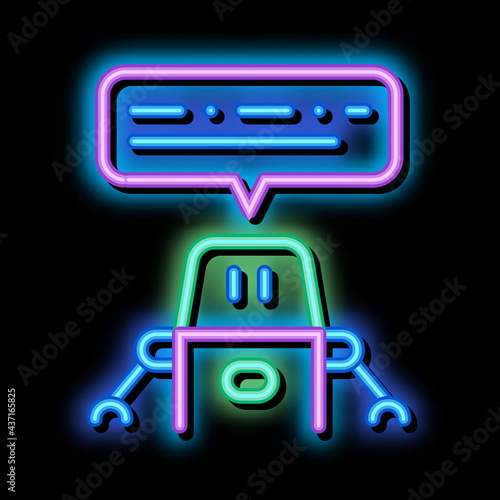 Artificial Intelligence Chat Bot neon light sign vector. Glowing bright icon transparent symbol illustration