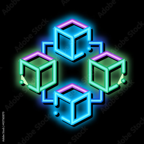 Blockchain Artificial Intelligence neon light sign vector. Glowing bright icon transparent symbol illustration
