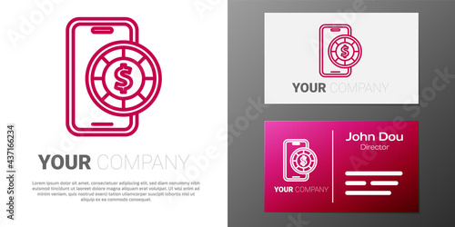 Logotype line Online poker table game icon isolated on white background. Online casino. Logo design template element. Vector