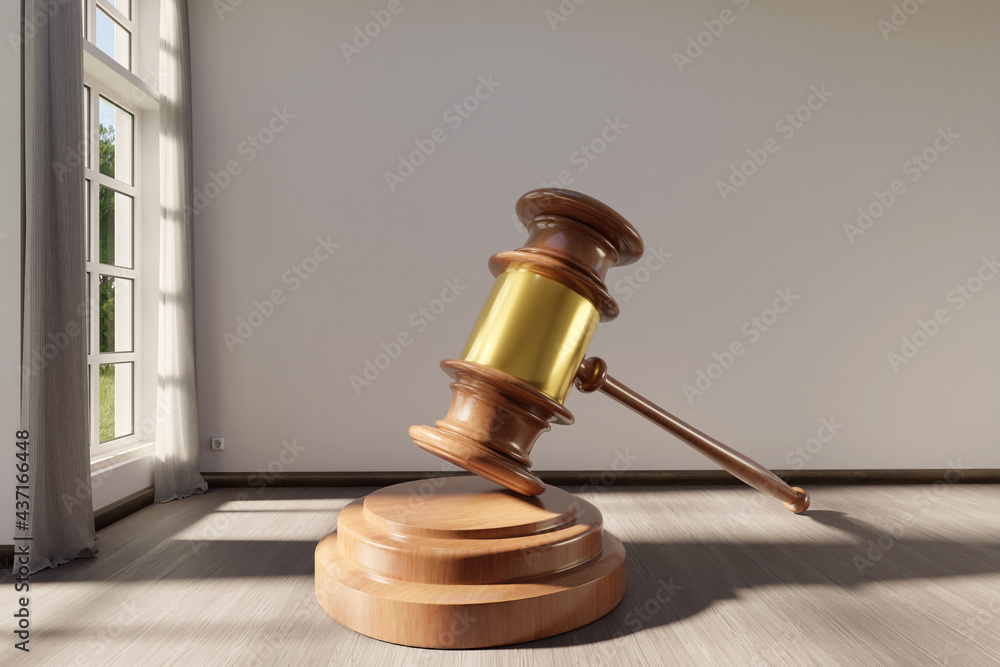large empty interior living room with jude gavel; conceptual tenancy and inheritance law; 3D Rendering large empty interior living room with jude gavel; conceptual tenancy and inheritance law; 3D Rendering