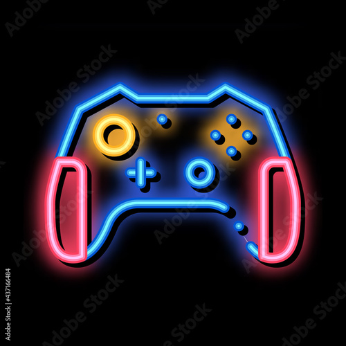 Interactive Kids Video Games Gamepad neon light sign vector. Glowing bright icon transparent symbol illustration photo