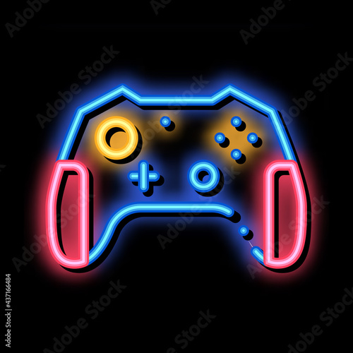 Interactive Kids Video Games Gamepad neon light sign vector. Glowing bright icon transparent symbol illustration