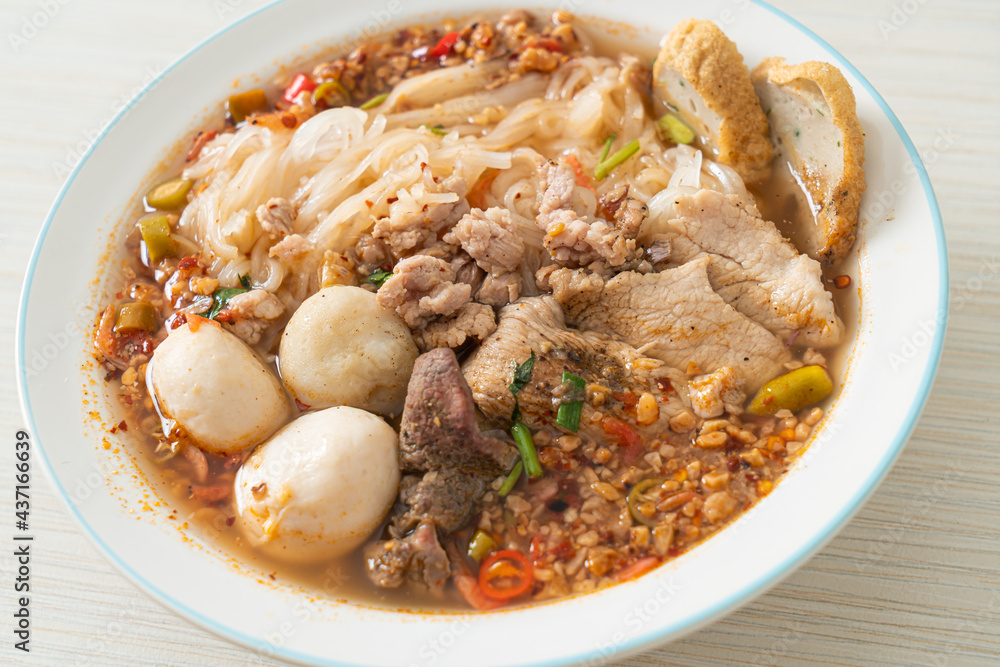 noodles with pork and meatballs in spicy soup noodles with pork and meatballs in spicy soup