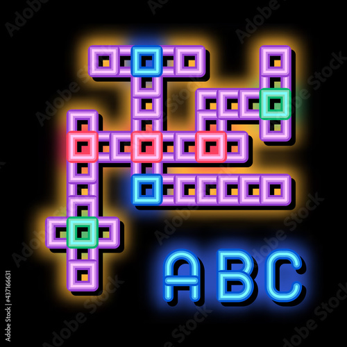 Interactive Kids Game Crossword neon light sign vector. Glowing bright icon transparent symbol illustration