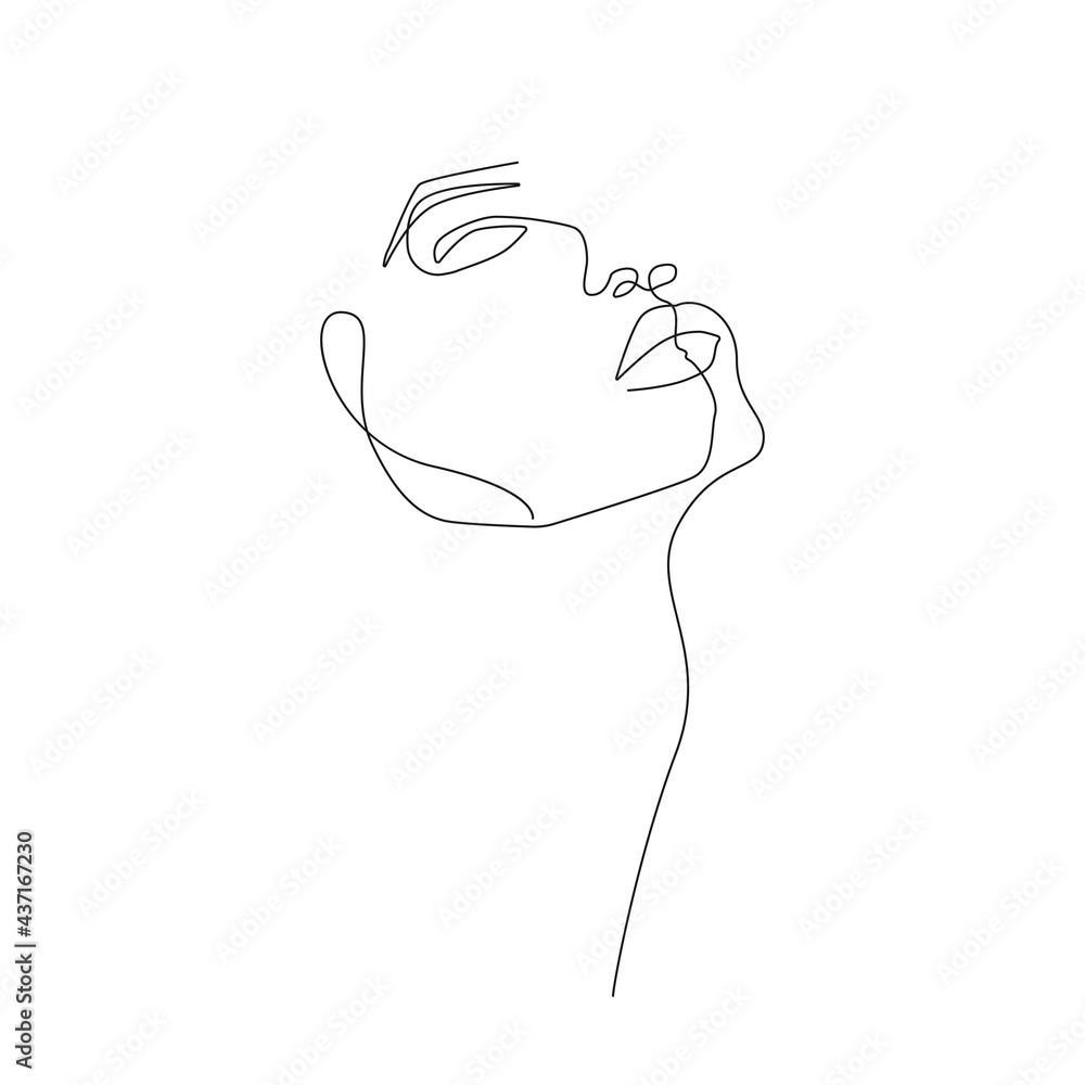 Abstract Woman Face One Line Drawing. Attractive Woman Portrait Minimalist Style. Female Face Beauty Concept. Continuous One Line Drawing. Black and White Vector Illustration Abstract Woman Face One Line Drawing. Attractive Woman Portrait Minimalist Style. Female Face Beauty Concept. Continuous One Line Drawing. Black and White Vector Illustration
