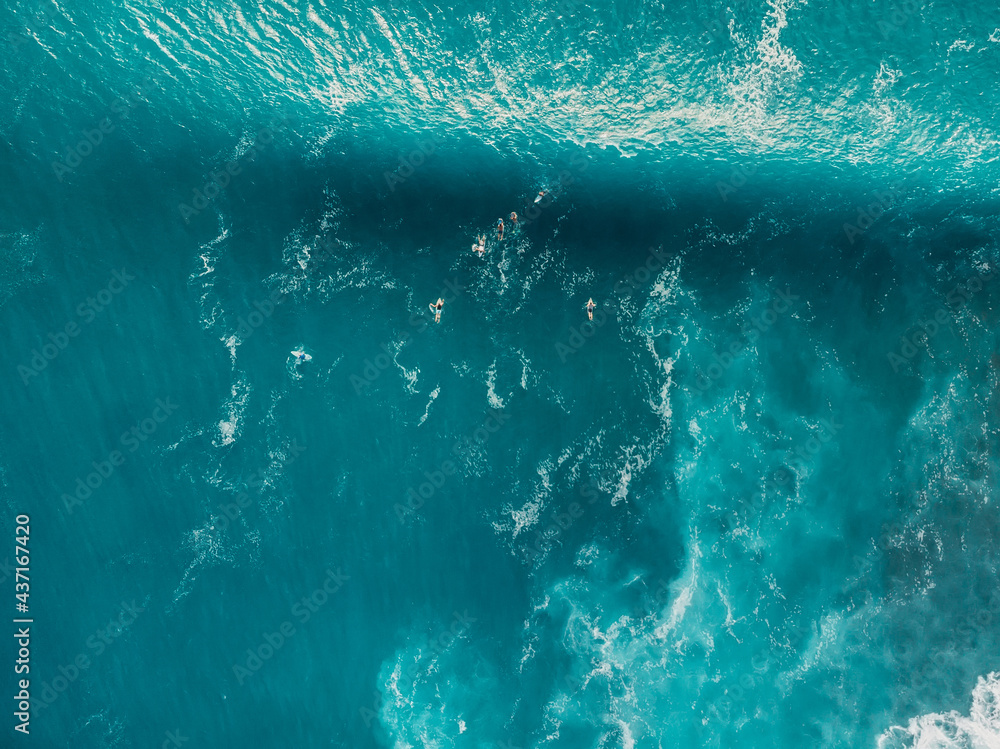 Ocean with wave and foam. Aerial view, sea background