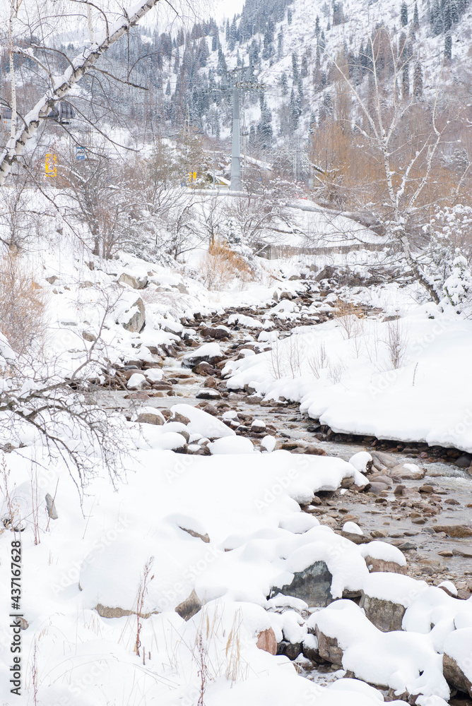 winter landscape with a wide mountain river winter landscape with a wide mountain river