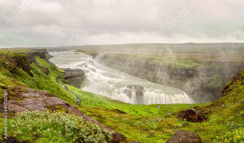 Amazing nature landscape, scenic panoramic view of stunning Gullfoss waterfal...