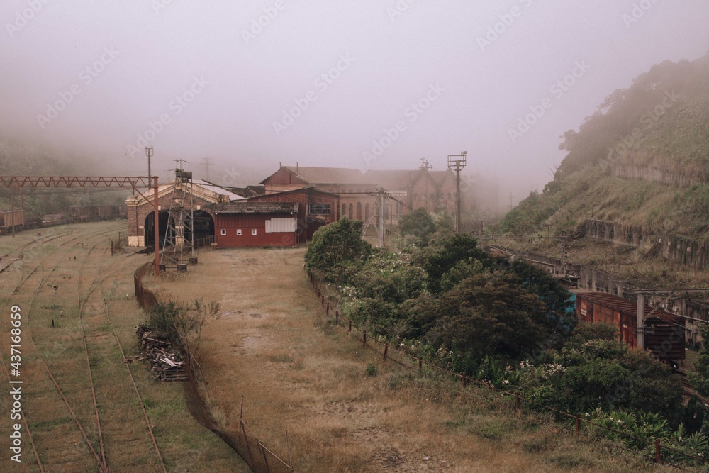 Fototapeta premium old train station in the fog