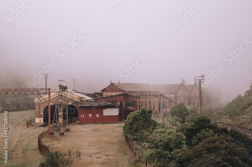 old train station in the fog photo