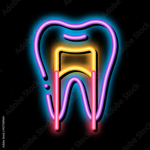 Dental X-ray Image Stomatology neon light sign vector. Glowing bright icon transparent symbol illustration