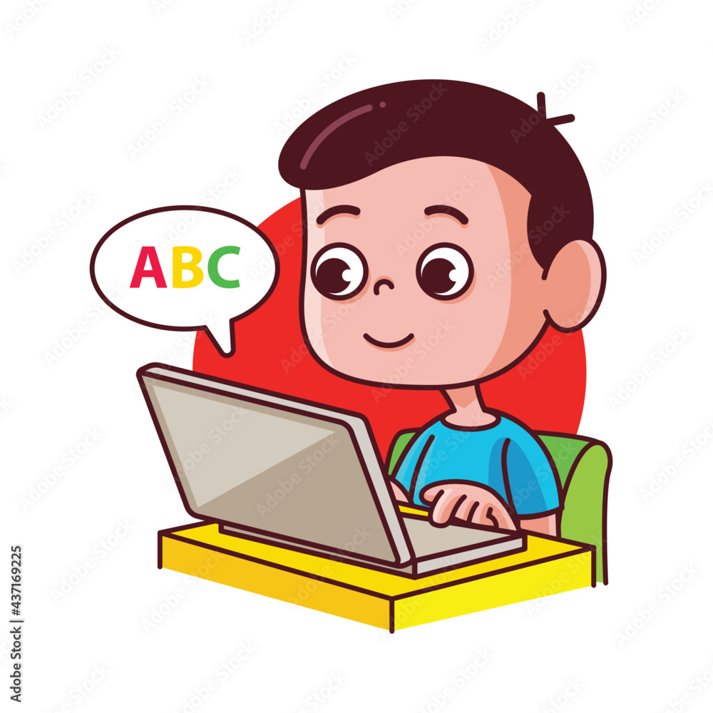 Cute little boy using laptop for home schooling Cute little boy using laptop for home schooling