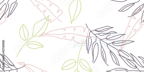 Tropical Leaf Modern Print Pastel One Line Drawing