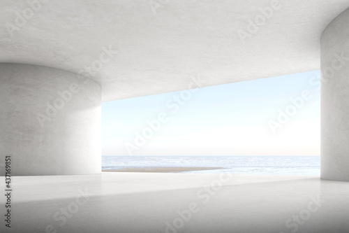 Fototapeta Naklejka Na Ścianę i Meble -  Abstract 3d rendering of empty concrete space with light and shadow on the curve structure, Futuristic architecture.