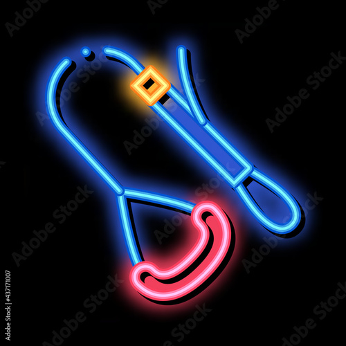 Alpinism Metallic Device With Handle neon light sign vector. Glowing bright icon transparent symbol illustration