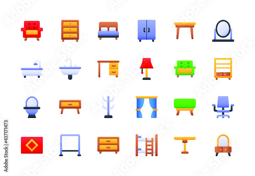 Furniture and Household Gradient Icon Set