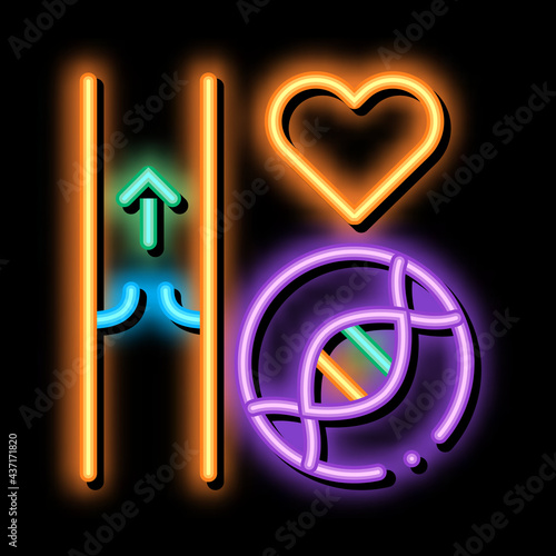 Heart Vaisseau Sanguin Biomaterial neon light sign vector. Glowing bright icon transparent symbol illustration