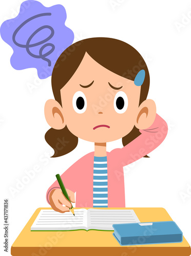 授業中に悩む小学生の女の子
