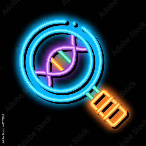 Magnifier Glass Molecule Lab Biomaterial neon light sign vector. Glowing bright icon transparent symbol illustration