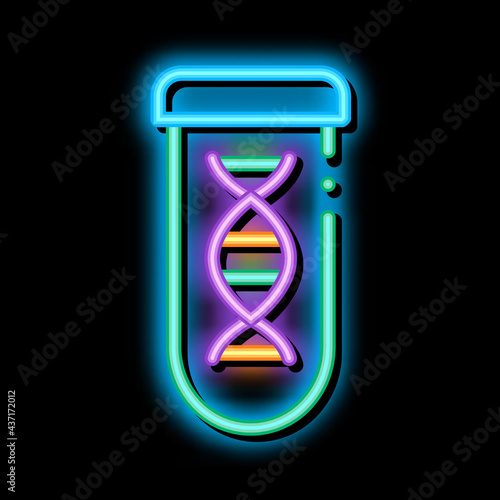 Lab Glass Test Tube With Biomaterial neon light sign vector. Glowing bright icon transparent symbol illustration