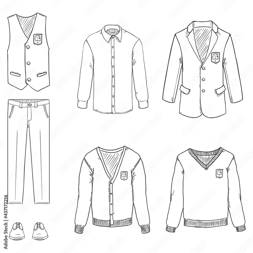 Vector Sketch Set of School Uniform Clothes. Stock Vector | Adobe Stock