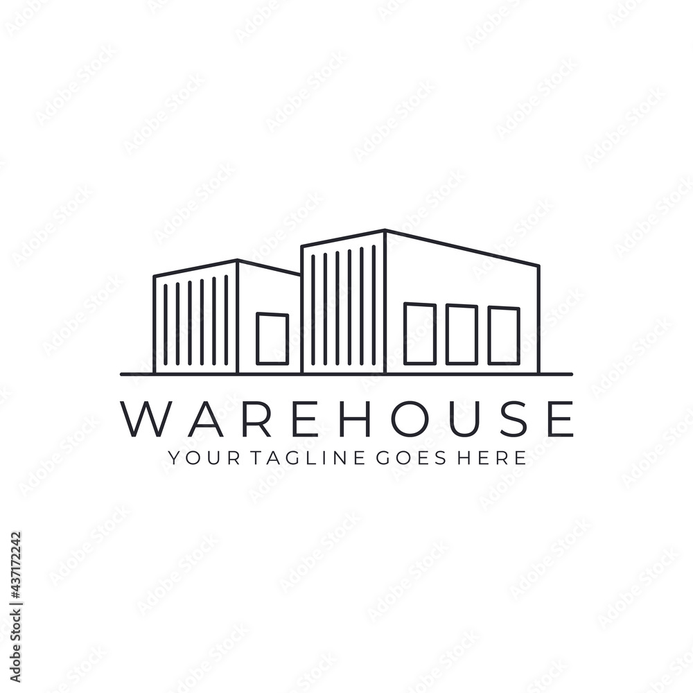 warehouse minimalist line art outline logo vector icon illustration