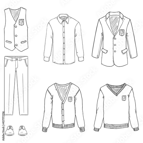 Vector Sketch Set of School Uniform Clothes.
