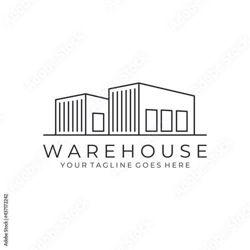 warehouse minimalist line art outline logo vector icon illustration
