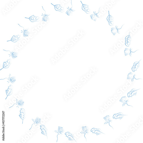 Thin curved blue lines, performing an elegant plant pattern, on a white background.