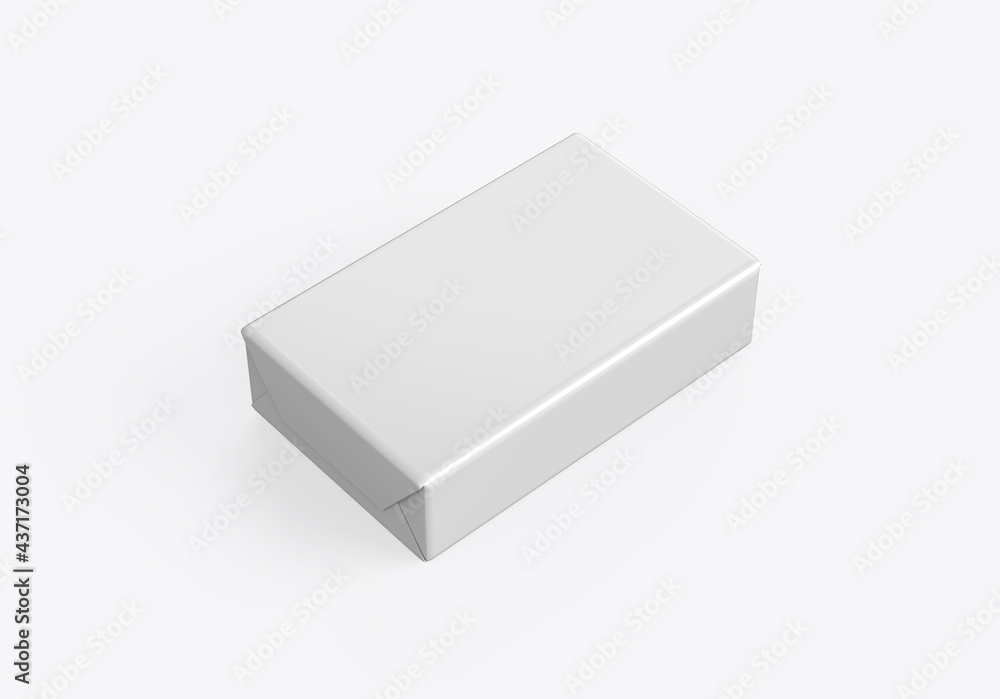 Soap and butter block wrap box mockup on isolated white background, packaging product package for design presentation, 3d illustration Soap and butter block wrap box mockup on isolated white background, packaging product package for design presentation, 3d illustration