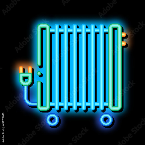 Portable Oil Radiator Heating System neon light sign vector. Glowing bright icon transparent symbol illustration