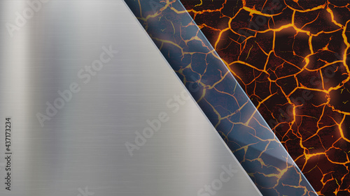 Metal plate on molten lava background.