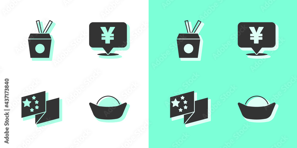 Set Sushi, Noodles in box and chopsticks, China flag and Chinese Yuan currency icon. Vector Set Sushi, Noodles in box and chopsticks, China flag and Chinese Yuan currency icon. Vector