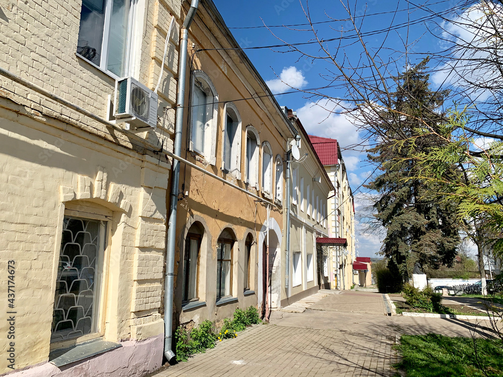 Historical buildings on Lenin Square in Borovsk. Russia, Kaluga region