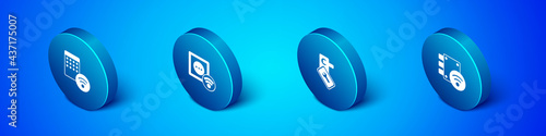 Set Isometric Air humidifier, Digital door lock, and Smart electrical outlet icon. Vector