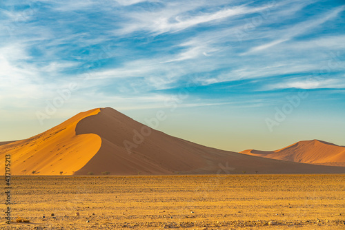 Panorama from a big large sand dune during morning time at Sossusvlei