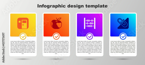 Set School classroom, Apple, Abacus and Paper clip. Business infographic template. Vector