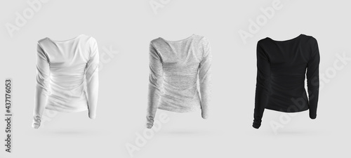 Mockup white, black, heather sweatshirt 3D rendering, female long sleeve isolated on background, back view
