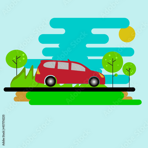 vector illustration of a car leaving for a nice vacation for a sticker template banner © aris0512