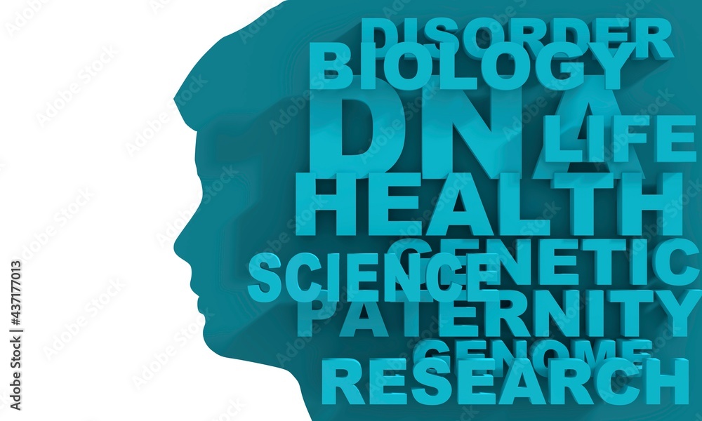 Silhouette of a male head and genome theme words list