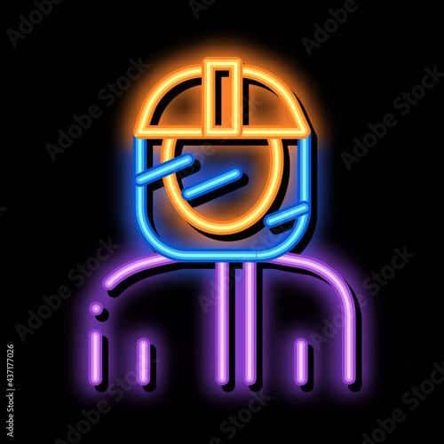 Protective Suit and Mask Metallurgical neon light sign vector. Glowing bright icon sign. transparent symbol illustration