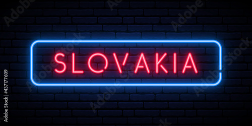 Slovakia neon sign. Bright light signboard. Vector banner.