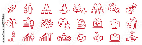 Business Startup Management Teamwork strategy Employee line  icons set